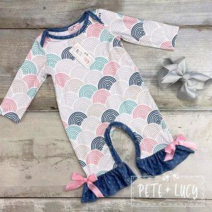 Pete + Lucy 12-18 months: Rainbow Blues Girls Long Sleeve Romper
